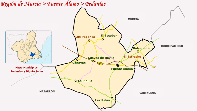 Mapa Pedanias Fuente Alamo. 