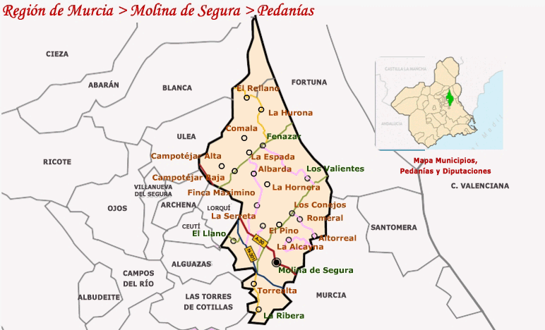 mapa molina de segura Pedanías de Molina de Segura   Región de Murcia Digital